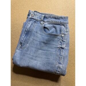 OAT New York Women's Jeans Size 8/29 Blue Denim Cropped Straight Leg Embellished